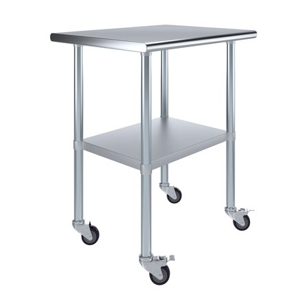 Amgood 24x30 Rolling Prep Table with Stainless Steel Top AMG WT-2430-WHEELS